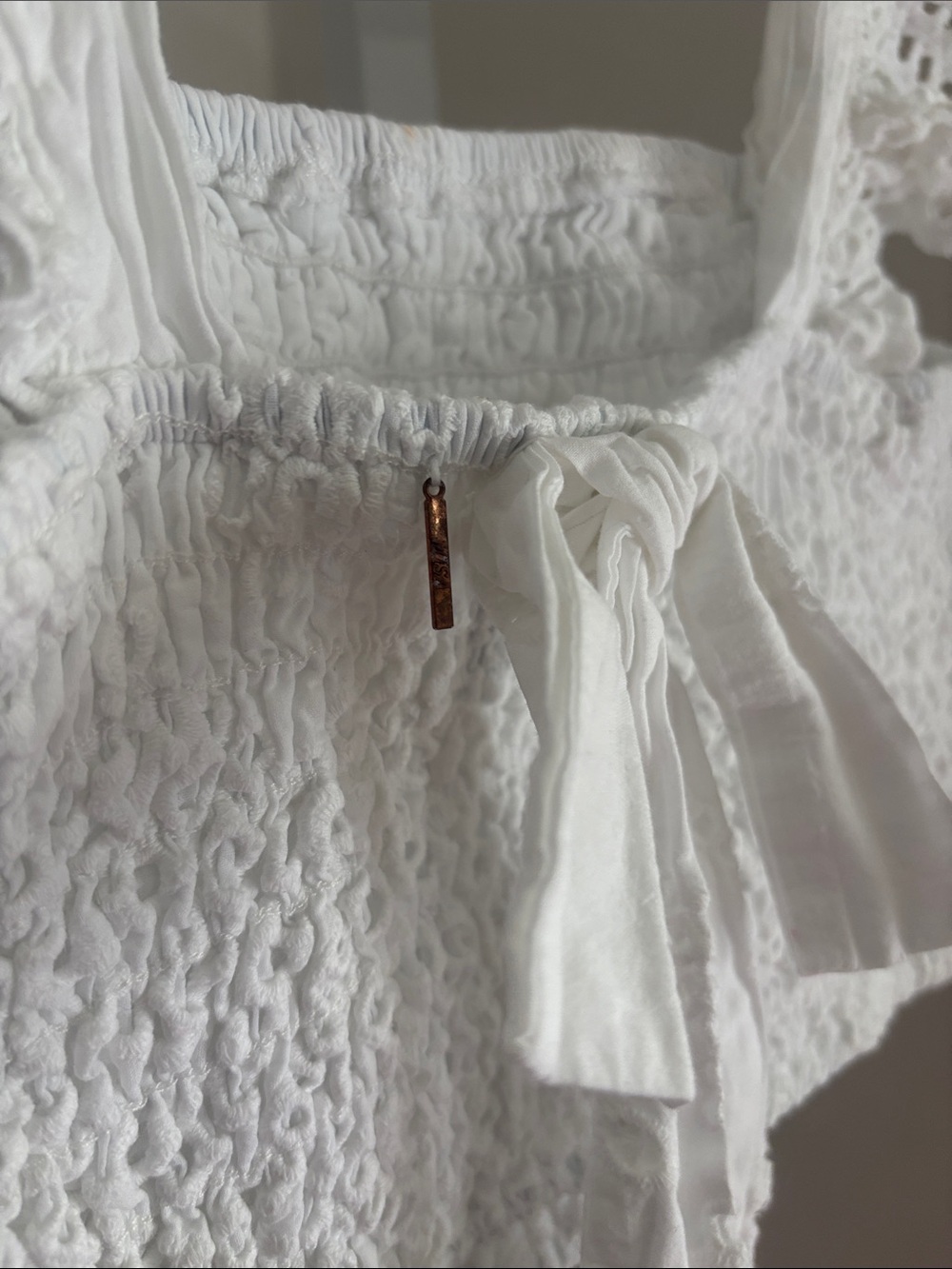 Misa Los Angeles Abelia Top White Smocked Eyelet Flutter Sleeve Crop Top Size S - Picture 7 of 8